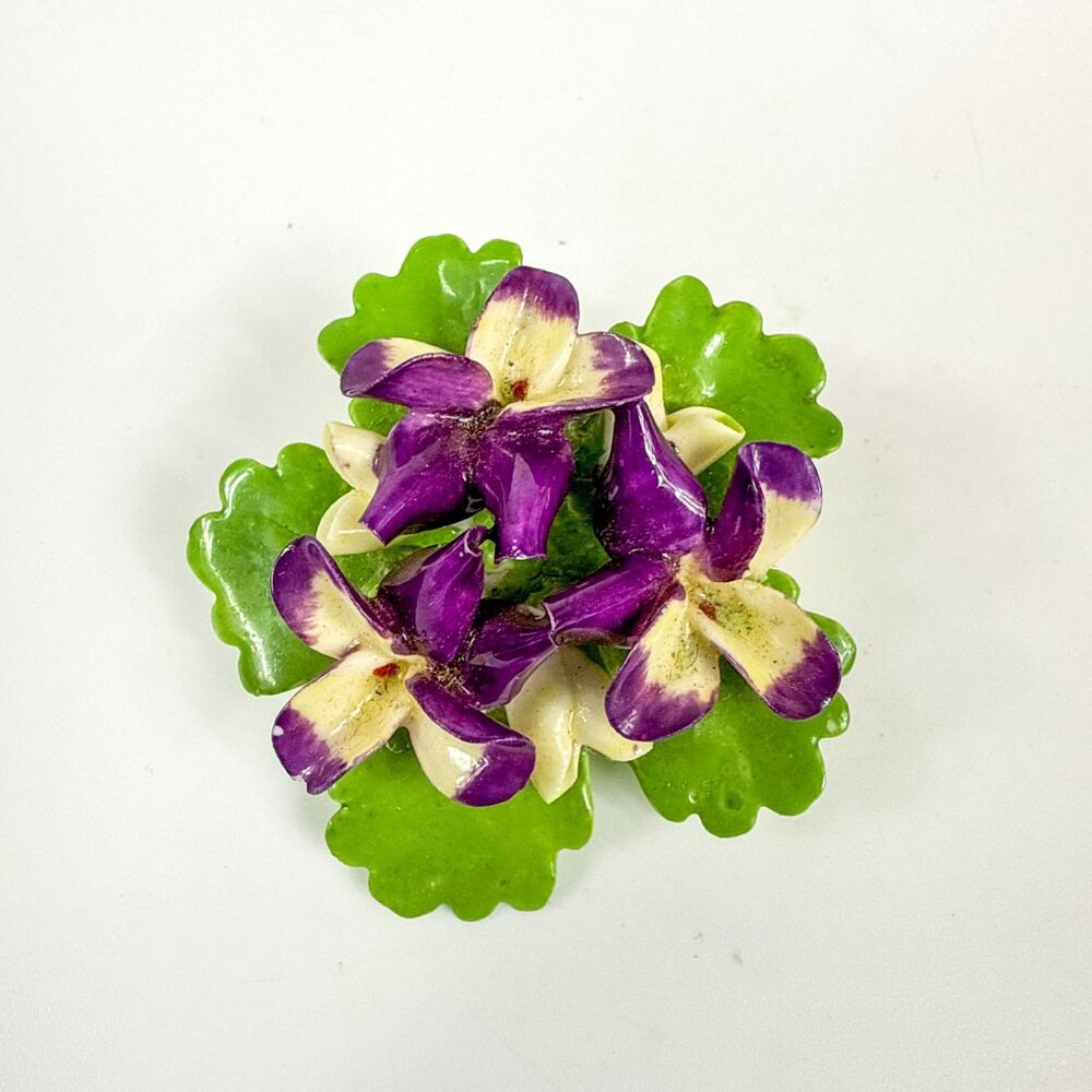 Cara China Staffordshire Brooch Violets Floral Flower Pin England Purple Yellow